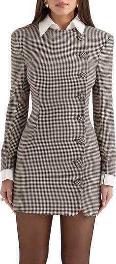 Leoni Houndstooth Long Sleeve Minidress