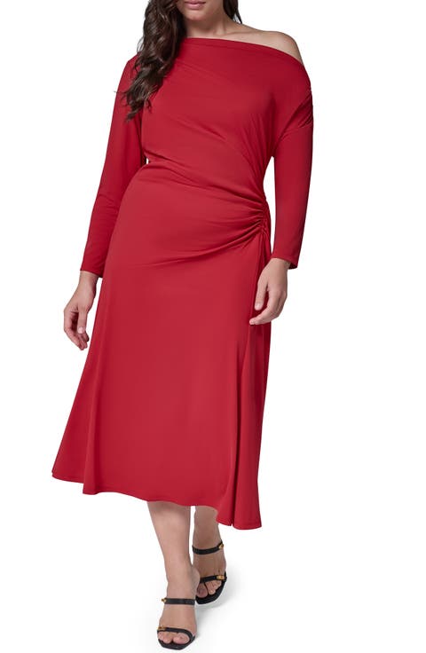Off the Shoulder Long Sleeve Midi Dress