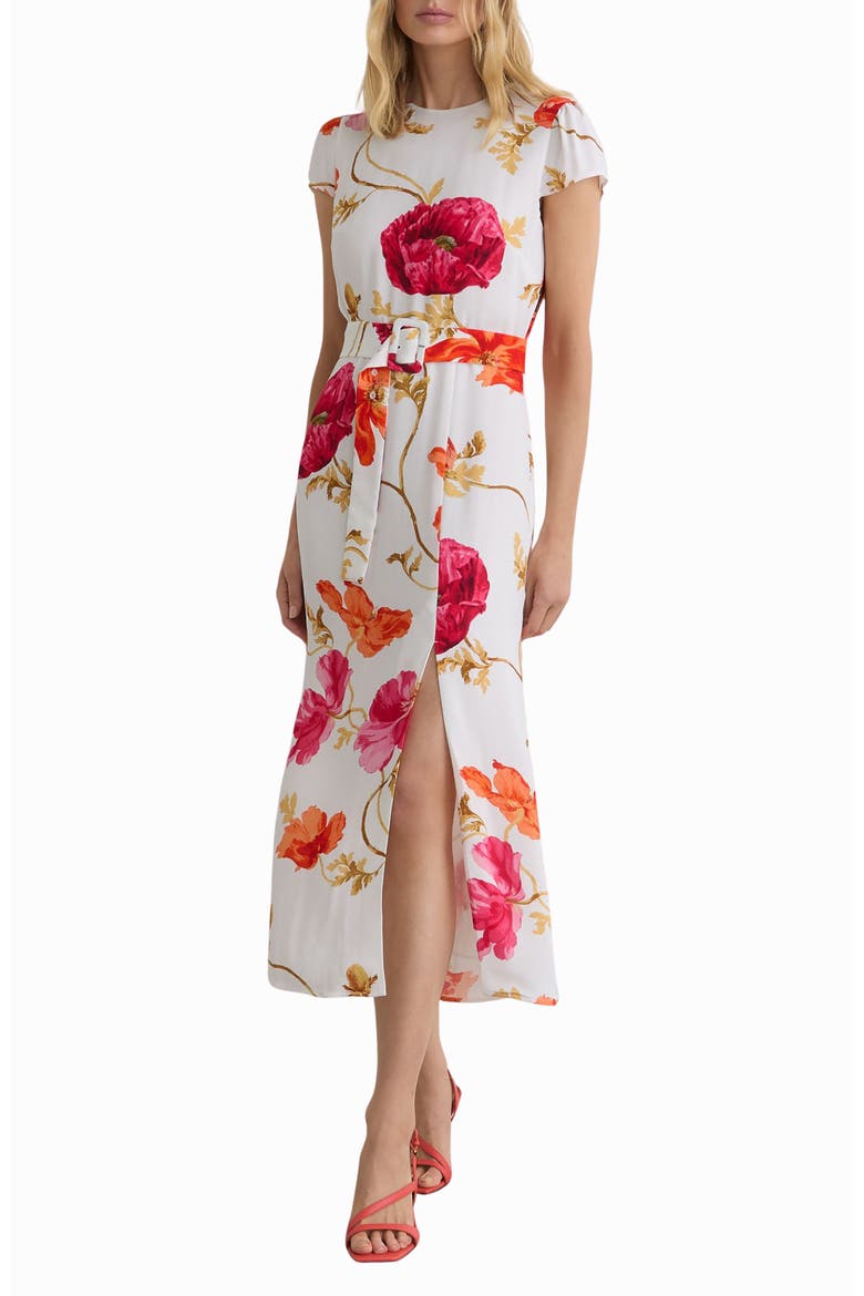 Lyra Floral Print Belted Maxi Dress, Main, color, IVORY/ PINK