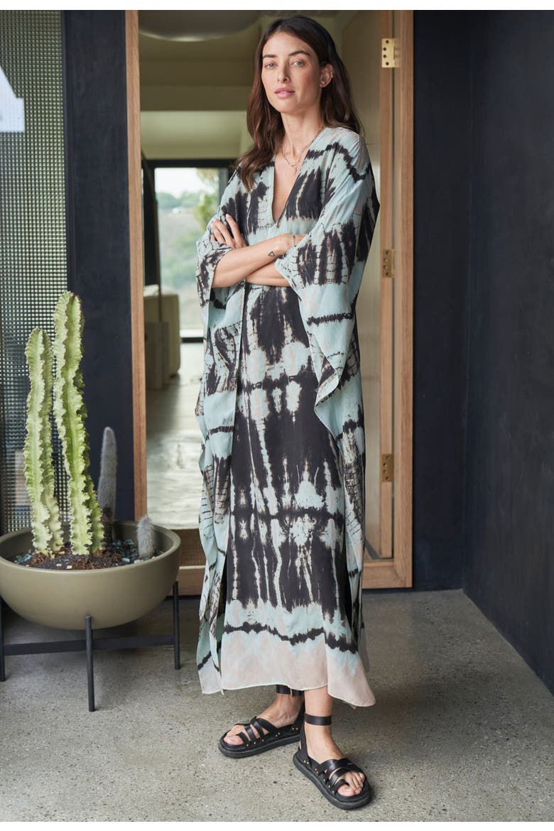 Cupro Caftan, Alternate, color, SkyBlueAztecPrint