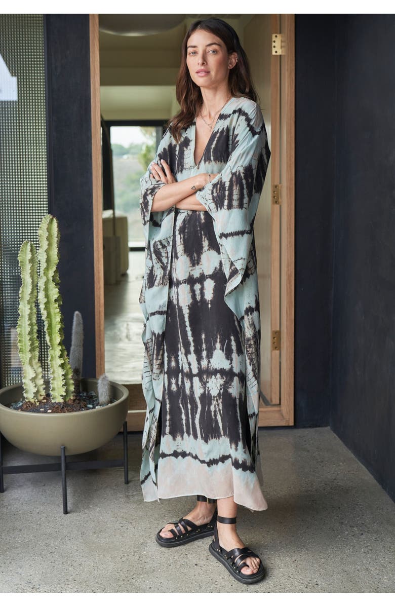 ocean+main Cupro Caftan, Alternate, color, Skyblueaztecprint
