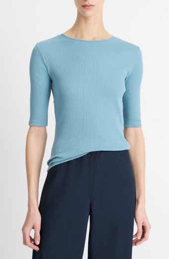 Vince Rib Elbow Sleeve Cotton Top
