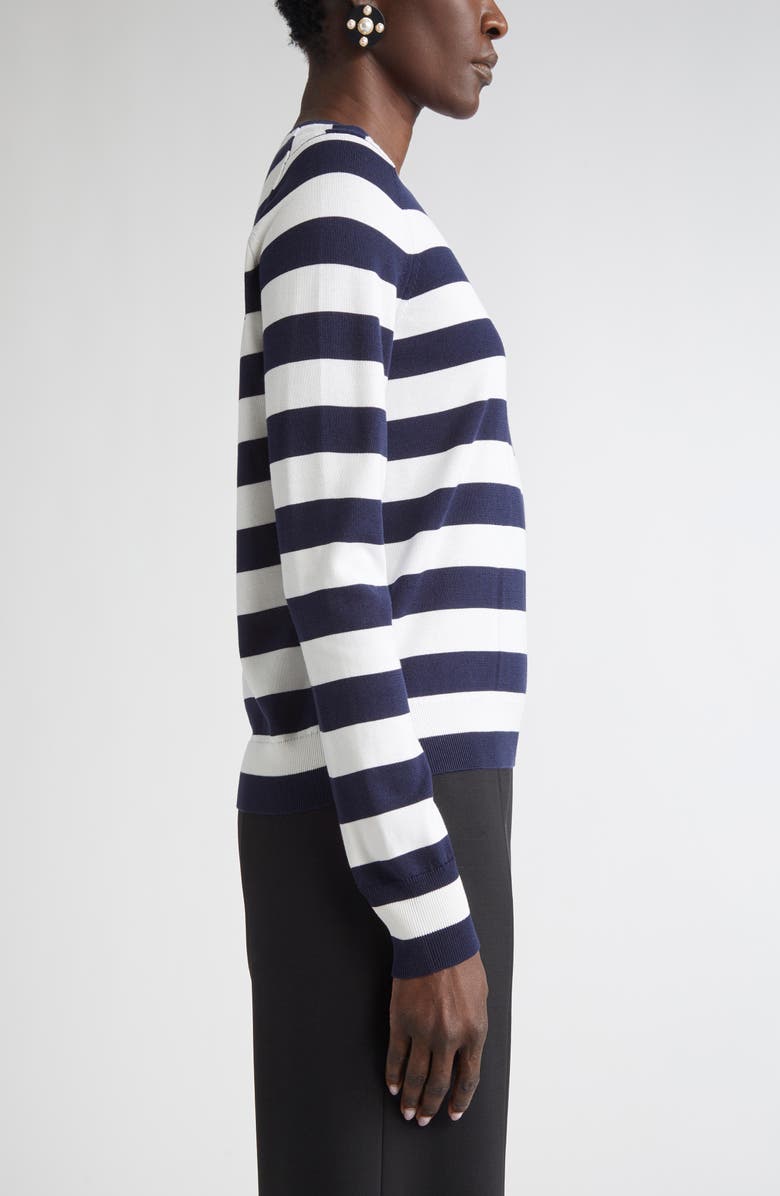 Carolina Herrera Floral Embroidered Stripe Silk & Cotton Sweater, Alternate, color, Ivory Multi