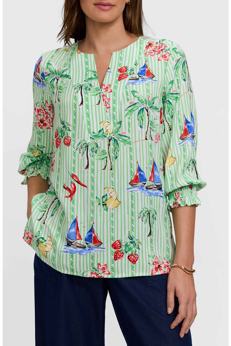 Alicia Resort Stripe Popover Top, Main, color, GREEN MULTI