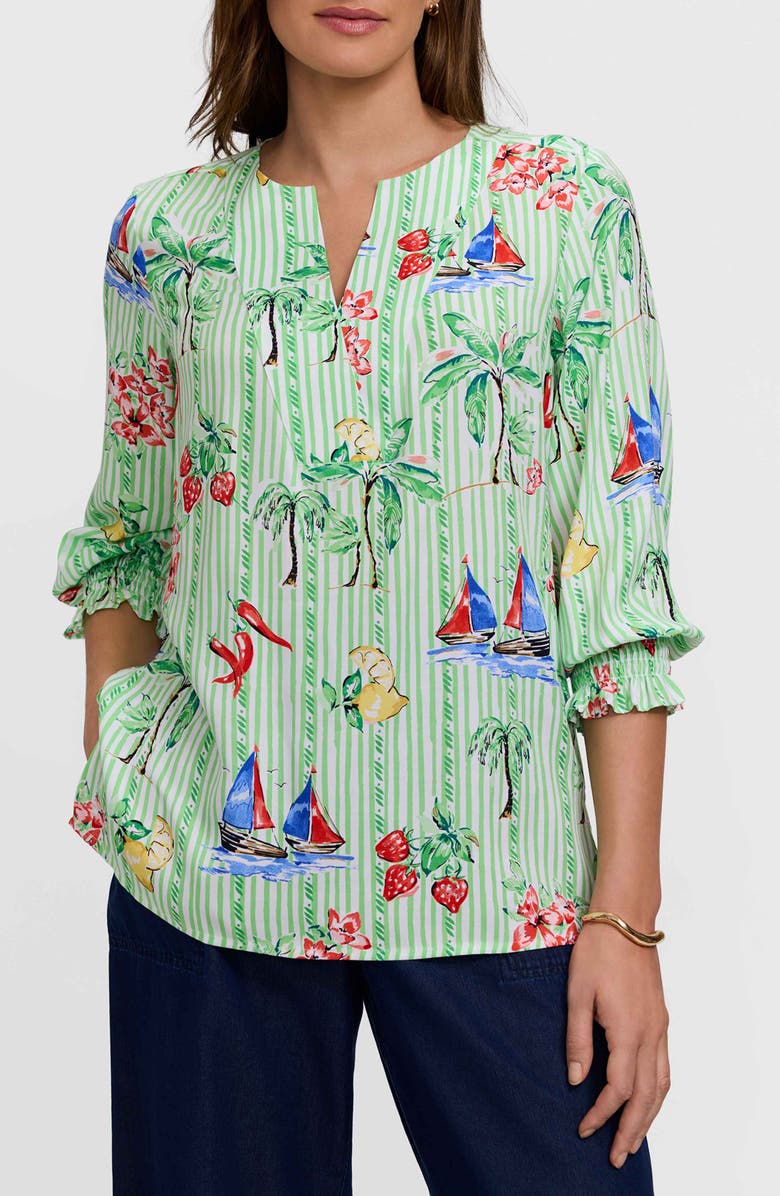 Foxcroft Alicia Resort Stripe Popover Top, Main, color, Green Multi