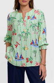 Foxcroft Alicia Resort Stripe Popover Top