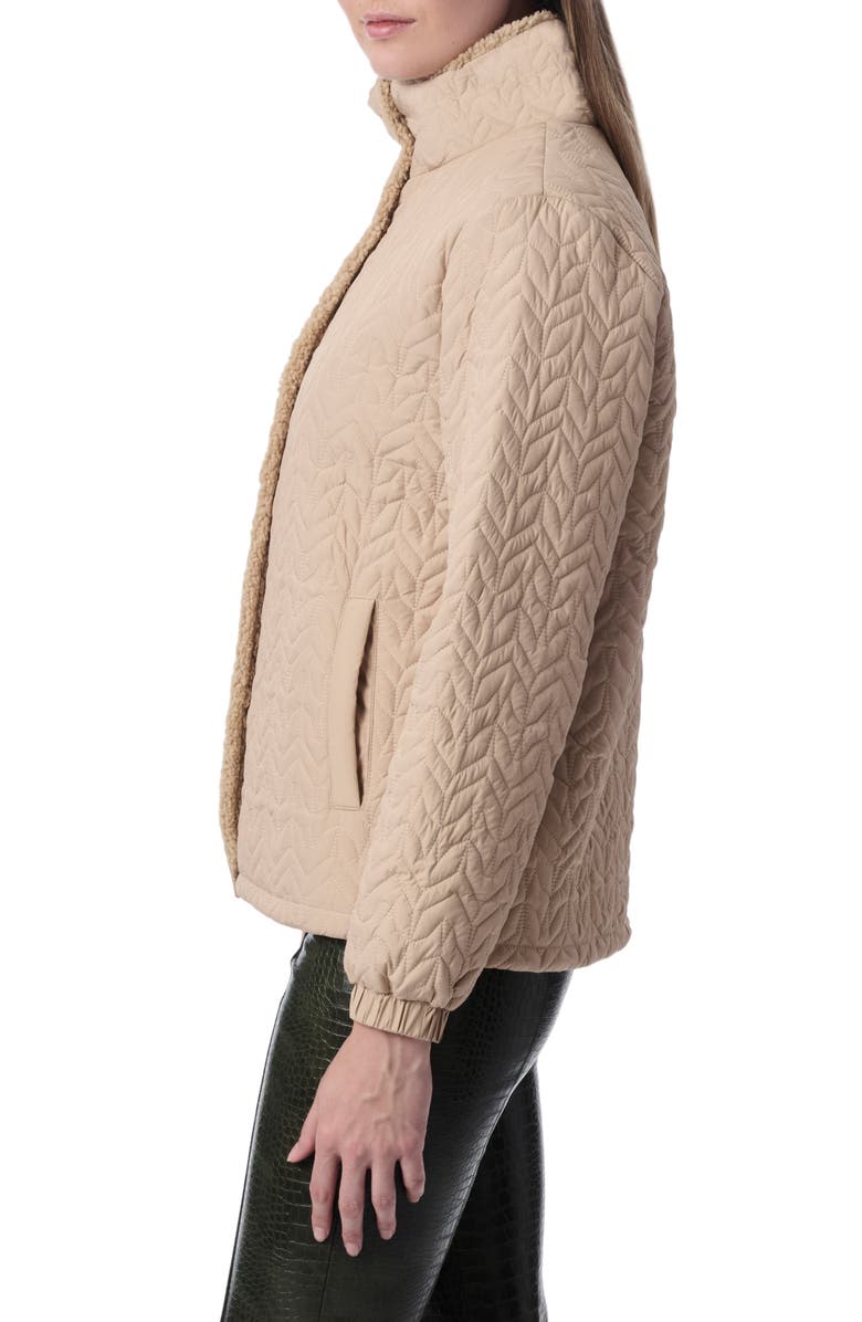 Bernardo Quilted Jacket with Faux Shearling Collar, Alternate, color, Light Beige