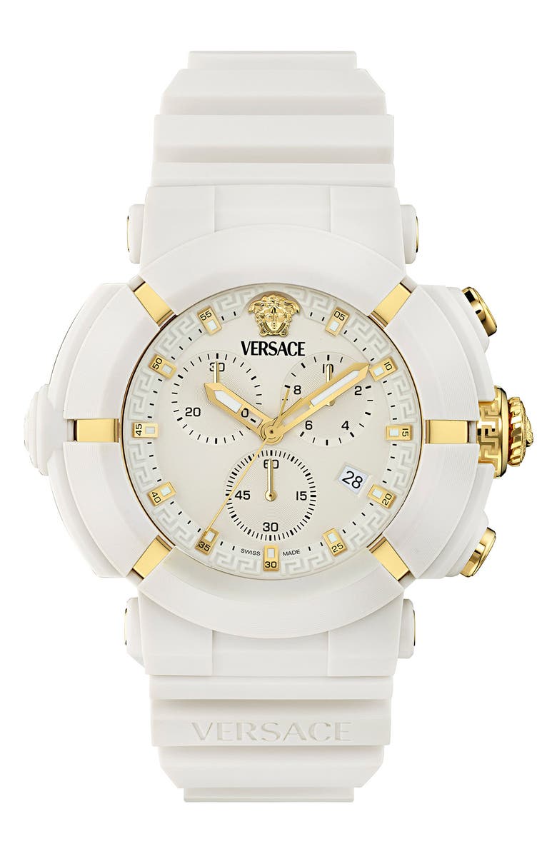 Versace Real Active Chronograph Bracelet Watch, 45mm, Main, color, White Ecoceramic