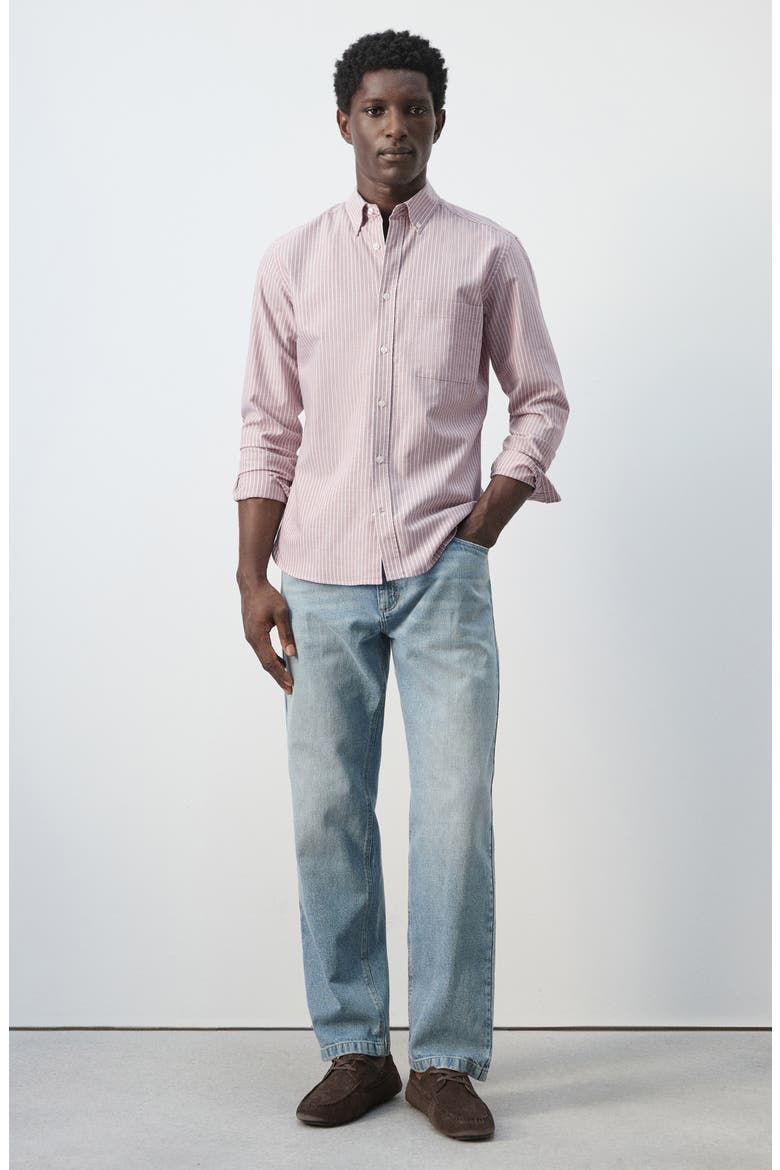 Regular Fit Stripe Button-Down Shirt, Alternate, color, CHERRY