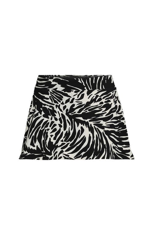 Lands' End Tummy Control Skirt Swim Bottoms In Black/egret White Leaf Scroll