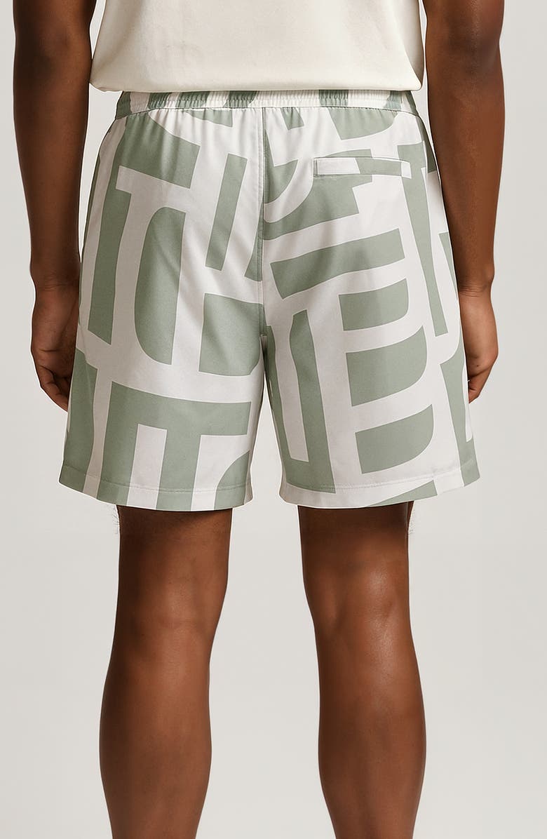 D.RT Geometric Print Swim Trunks, Alternate, color, White/ Light Green