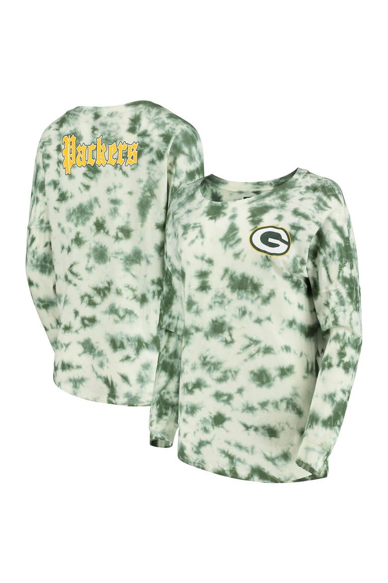 Women's New Era Green Green Bay Packers Tie-Dye Long Sleeve T-Shirt, Main, color, Green