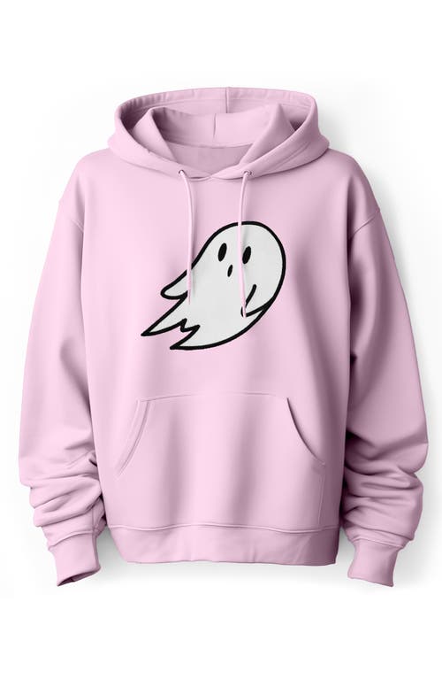 Dalix Giant Ghost Fleece Hoodie In Light Pink