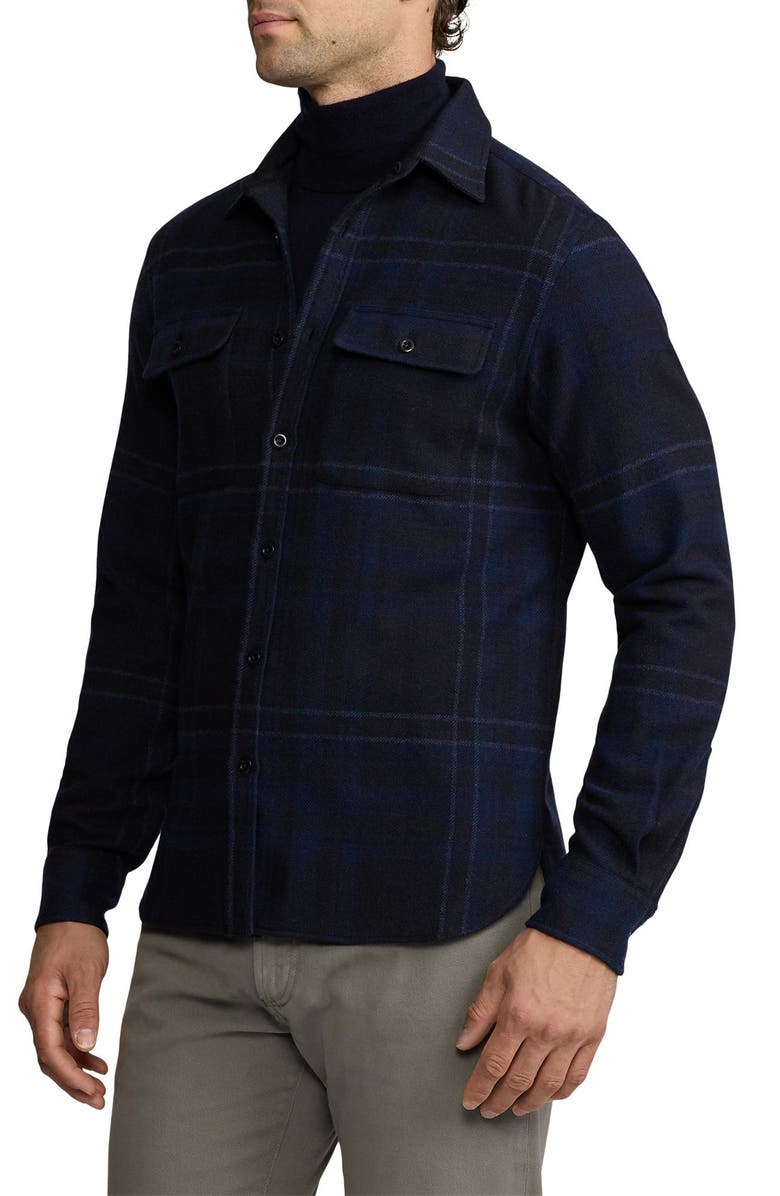 Ralph Lauren Purple Label Plaid Wool, Silk & Cashmere Button-Up Shirt, Alternate, color,