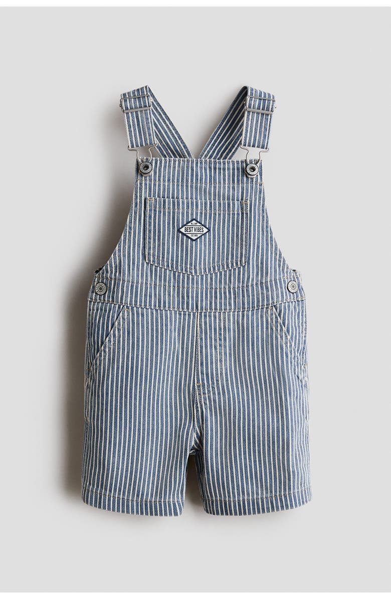 H&M Cotton Denim Dungaree Shorts, Main, color, Denim Blue/White Striped