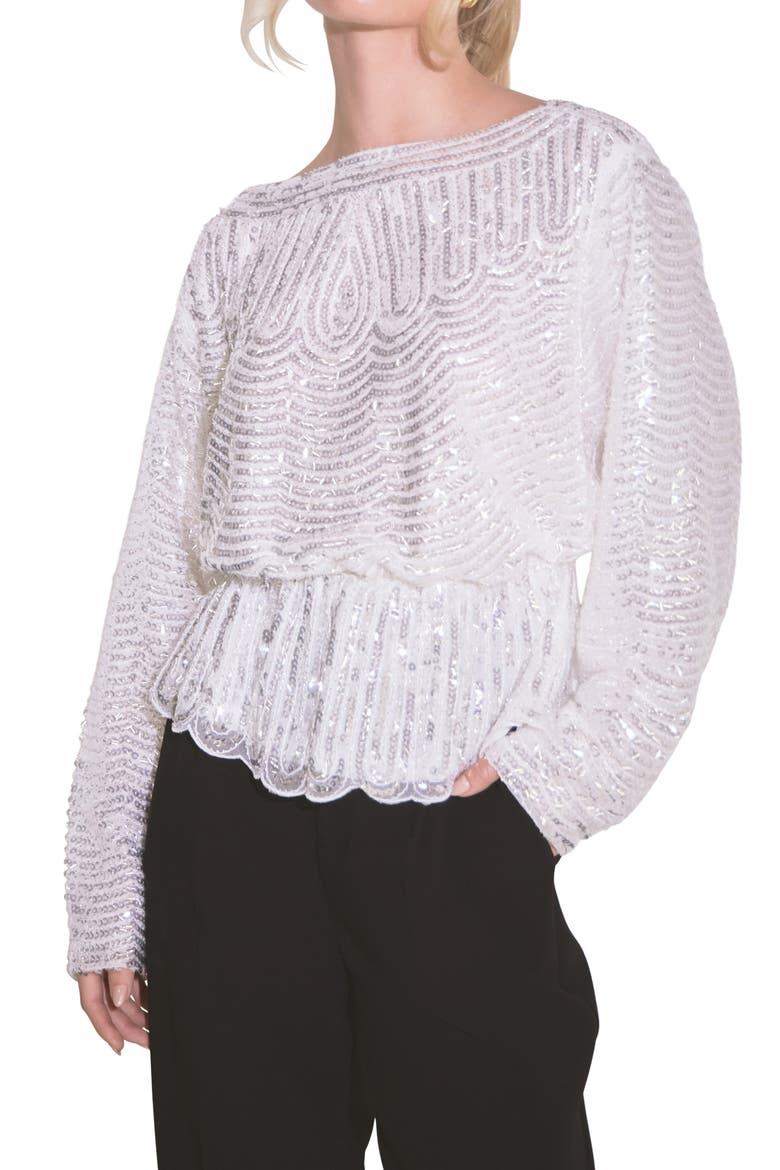 Sequin Peplum Top, Alternate, color, SILVER