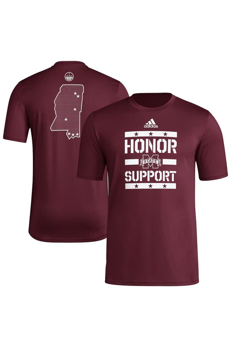 Men's adidas Maroon Mississippi State Bulldogs Honor & Support Pre-Game T-Shirt, Alternate, color, Maroon