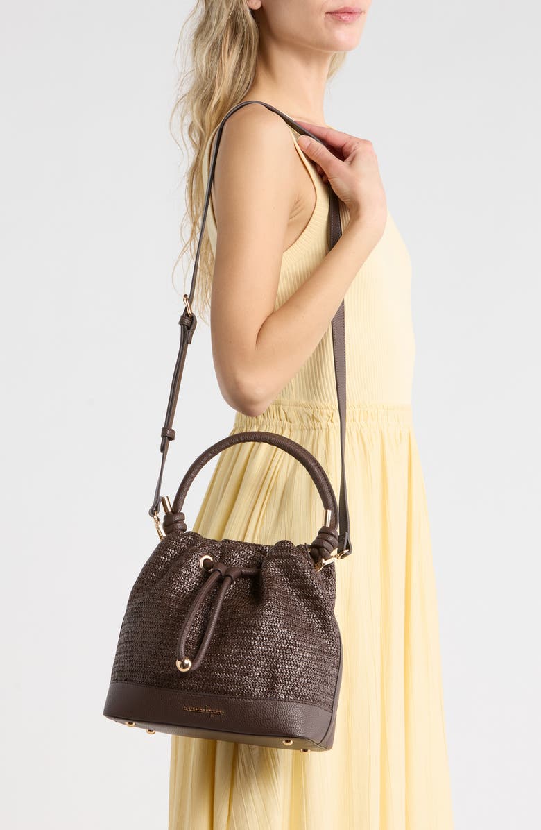 Nanette Lepore Straw Drawstring Convertible Bucket Bag, Alternate, color, Maple Straw-Maple