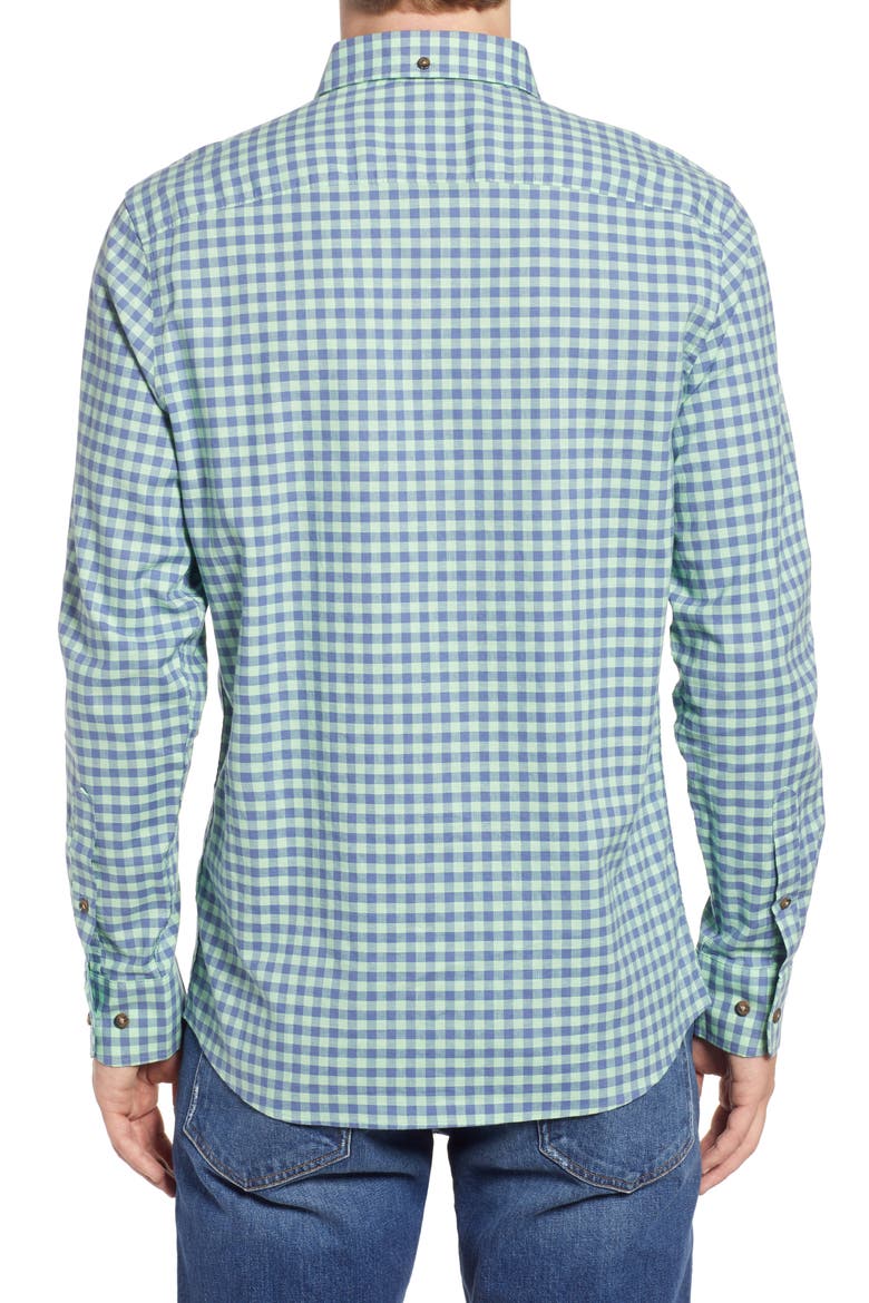 Trim Fit Gingham Linen & Cotton Button-Down Shirt, Alternate, color, BLUE - GREEN CL GINGHAM