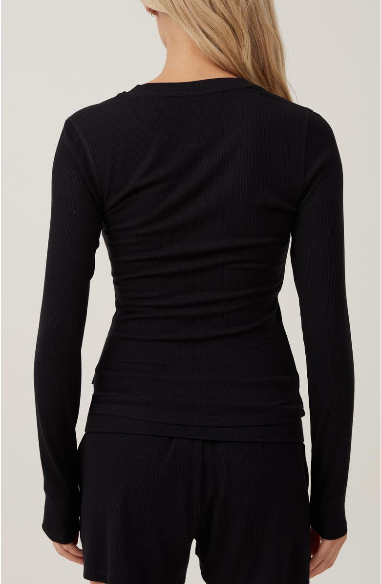 COTTON ON BODY Women's Airy Soft Henley Long Sleeve, Alternate, color, True Black
