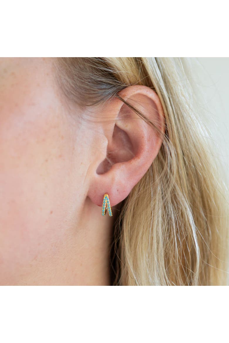 Double Turquoise Circle Hoops, Alternate, color, Gold