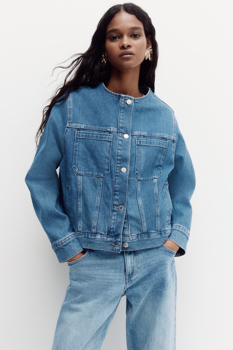 Collarless Trucker Jacket, Alternate, color, Denim blue