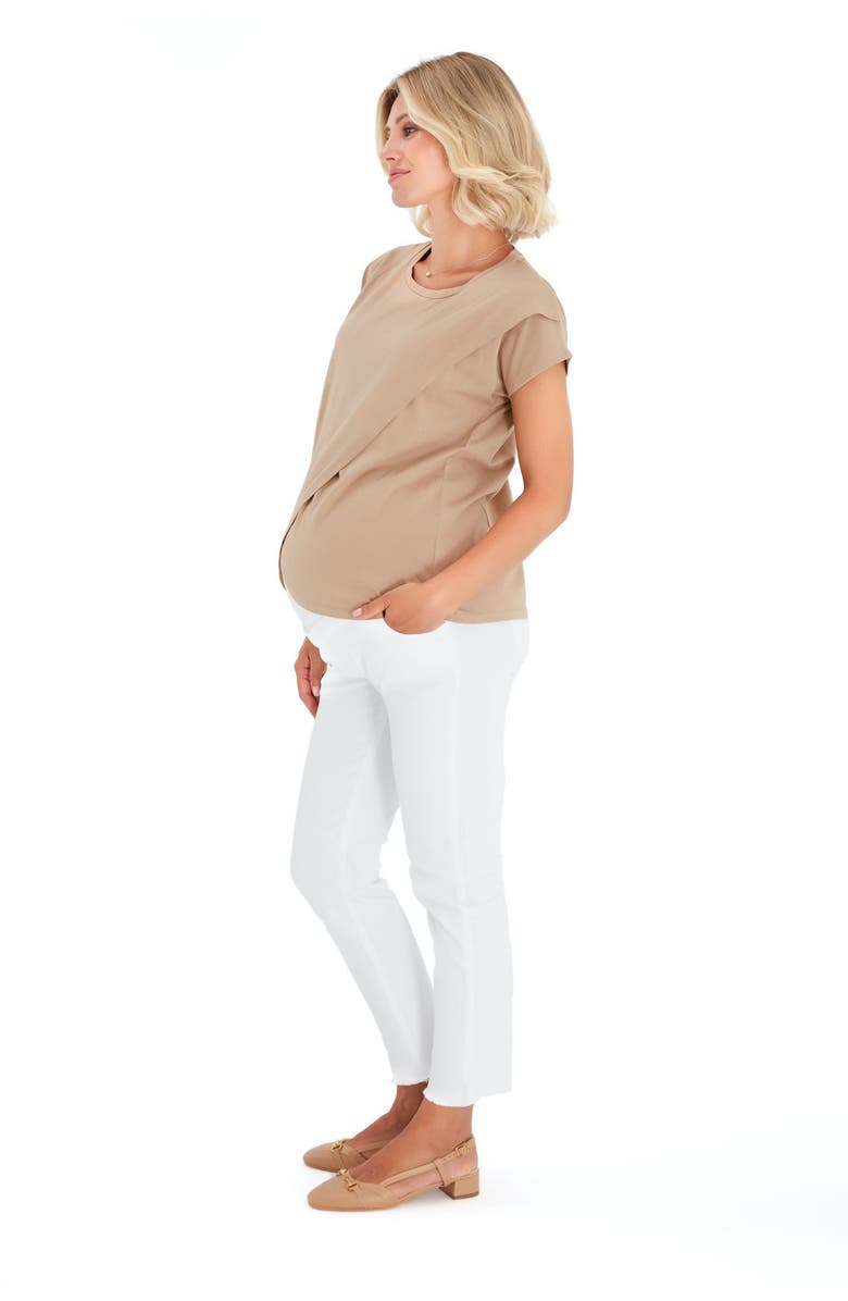 Accouchée Graceful Non-Denim Foldover Waistband Maternity Pants, Alternate, color, White