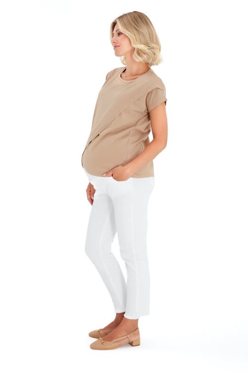 Accouchée Graceful Non-denim Foldover Waistband Maternity Pants In White