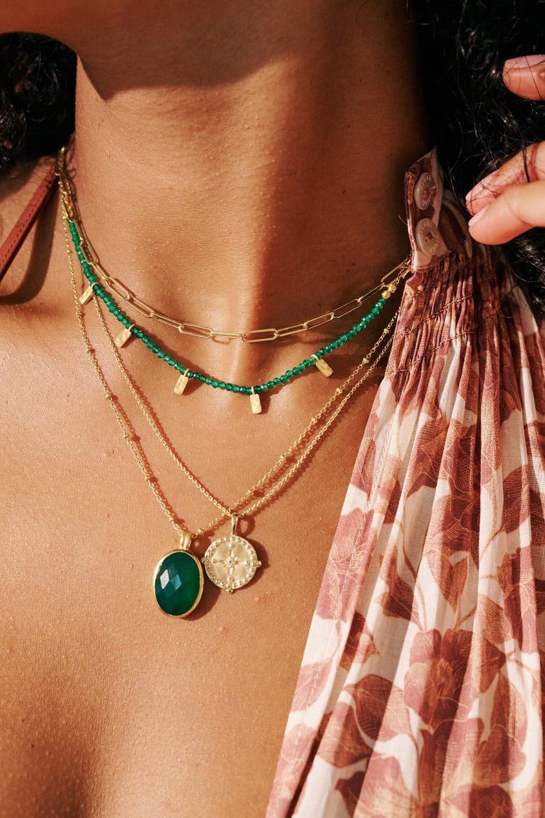 Green Onyx Pendant Necklace, Alternate, color, Yellow Gold