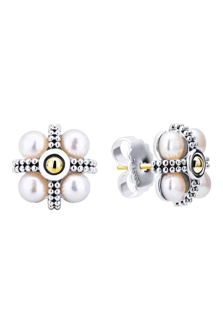 Luna Cultured Pearl Stud Earrings, Alternate, color, SILVER