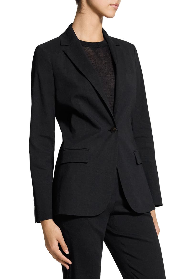Linen Blend Staple Blazer, Alternate, color, BLACK