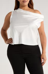 Renee C Cowl Off Shoulder Satin Top