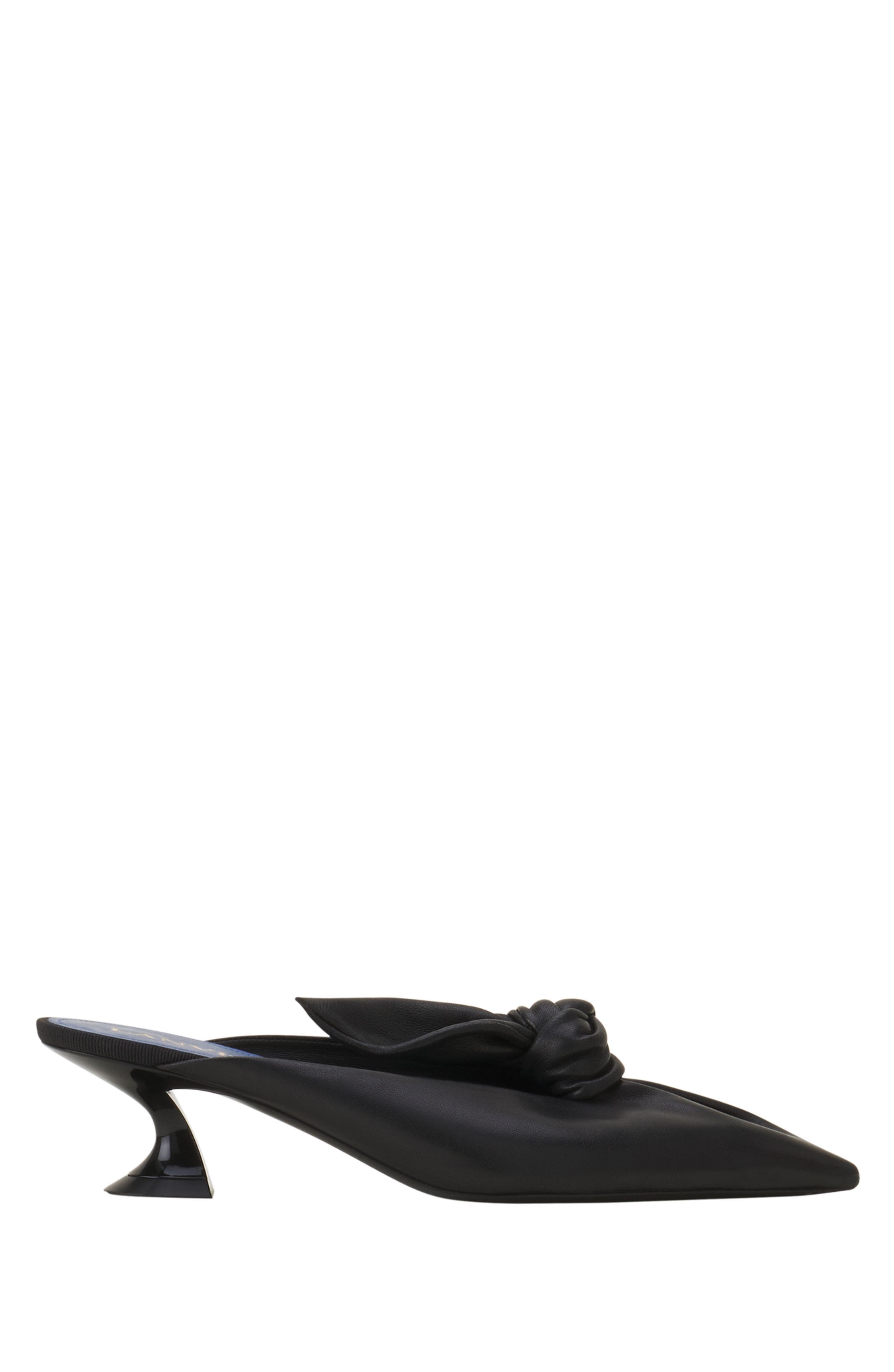 Midnight Step Bow Leather Mule With Heel, Main, color, Black