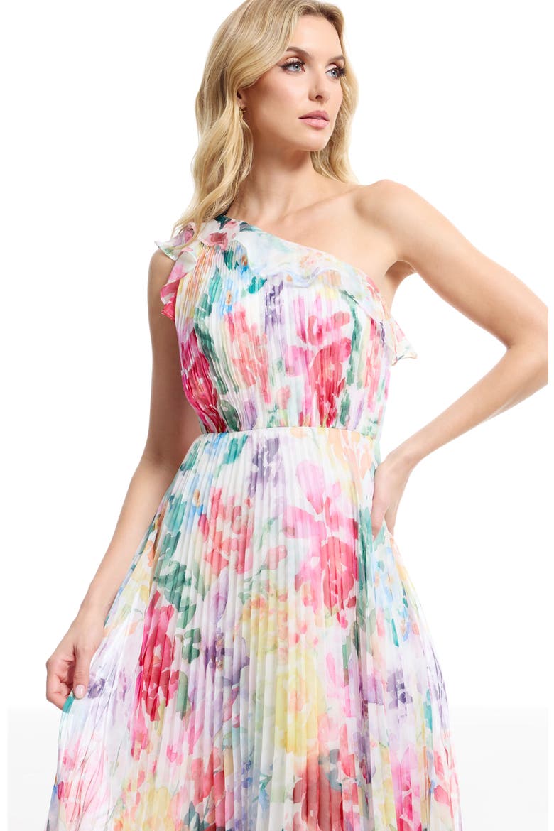 Leandra One-Shoulder Chiffon Gown, Alternate, color, IVORY MULTI