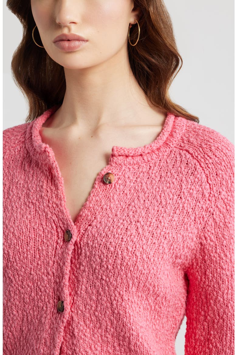 Fitted Textured Cotton Cardigan, Alternate, color, PINK LEMONADE