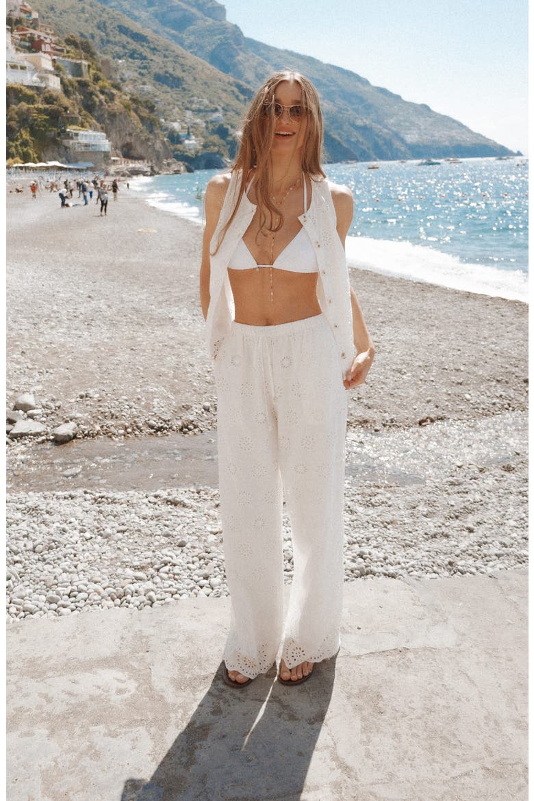 Wren Eyelet Wide Leg Cotton Drawstring Pants, Alternate, color, WHITE BRODERIE
