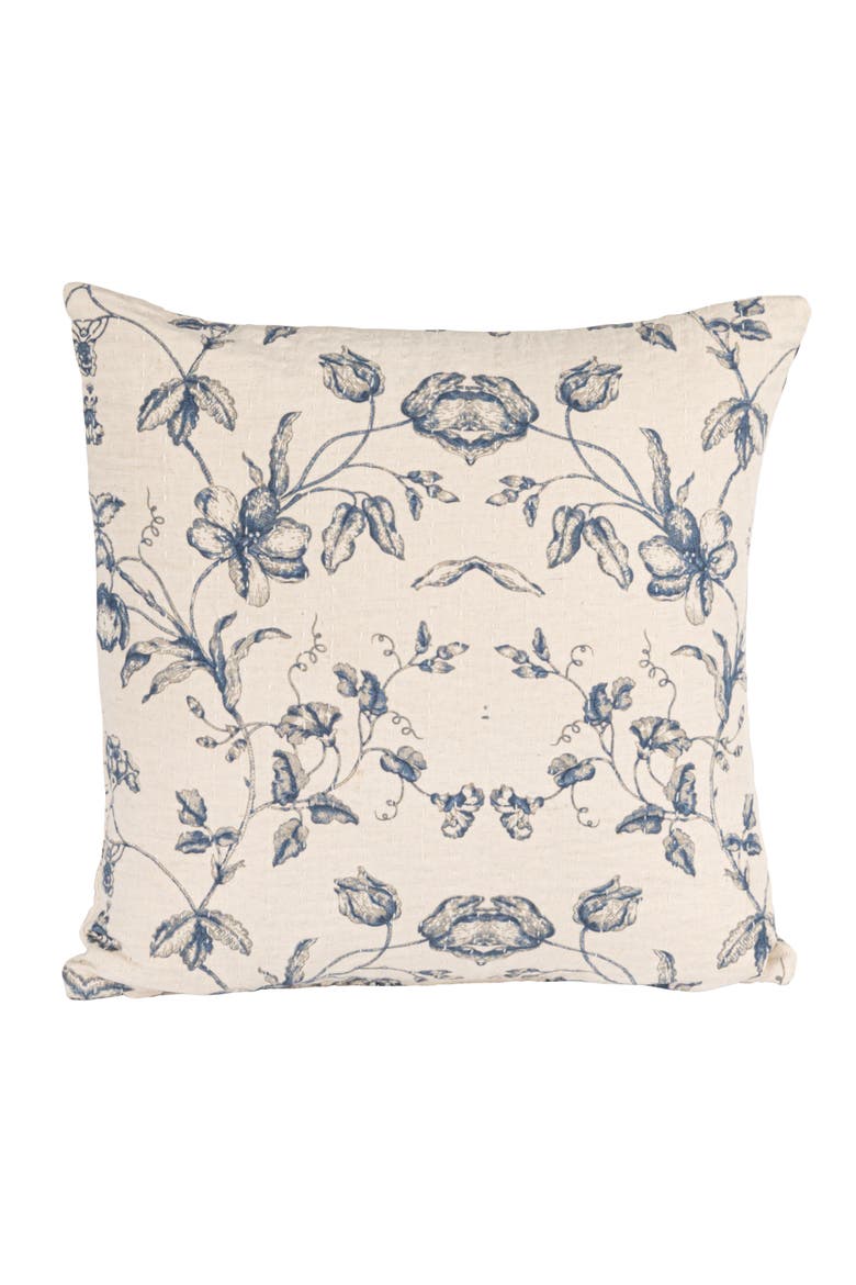 Floral Patterned Cotton and Linen Pillow, Blue, Alternate, color, Blue