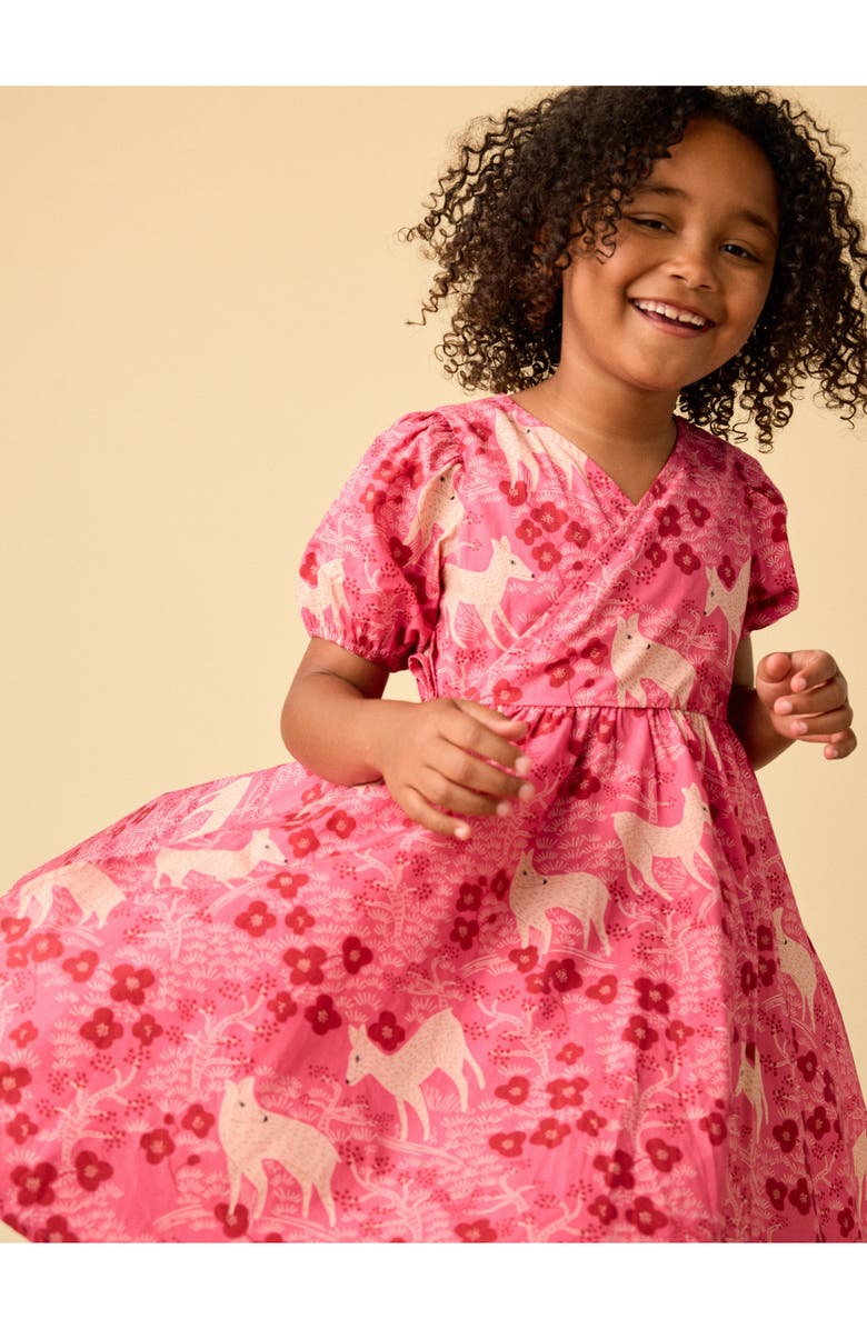 Tea Collection Tie Wrap Neck Dress, Alternate, color, Wandering Deer Floral