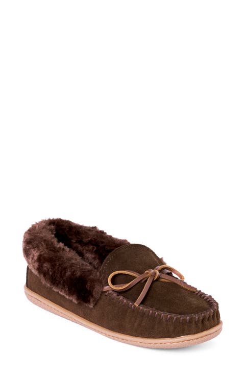 Camp Collar Faux Fur Suede Moccasin