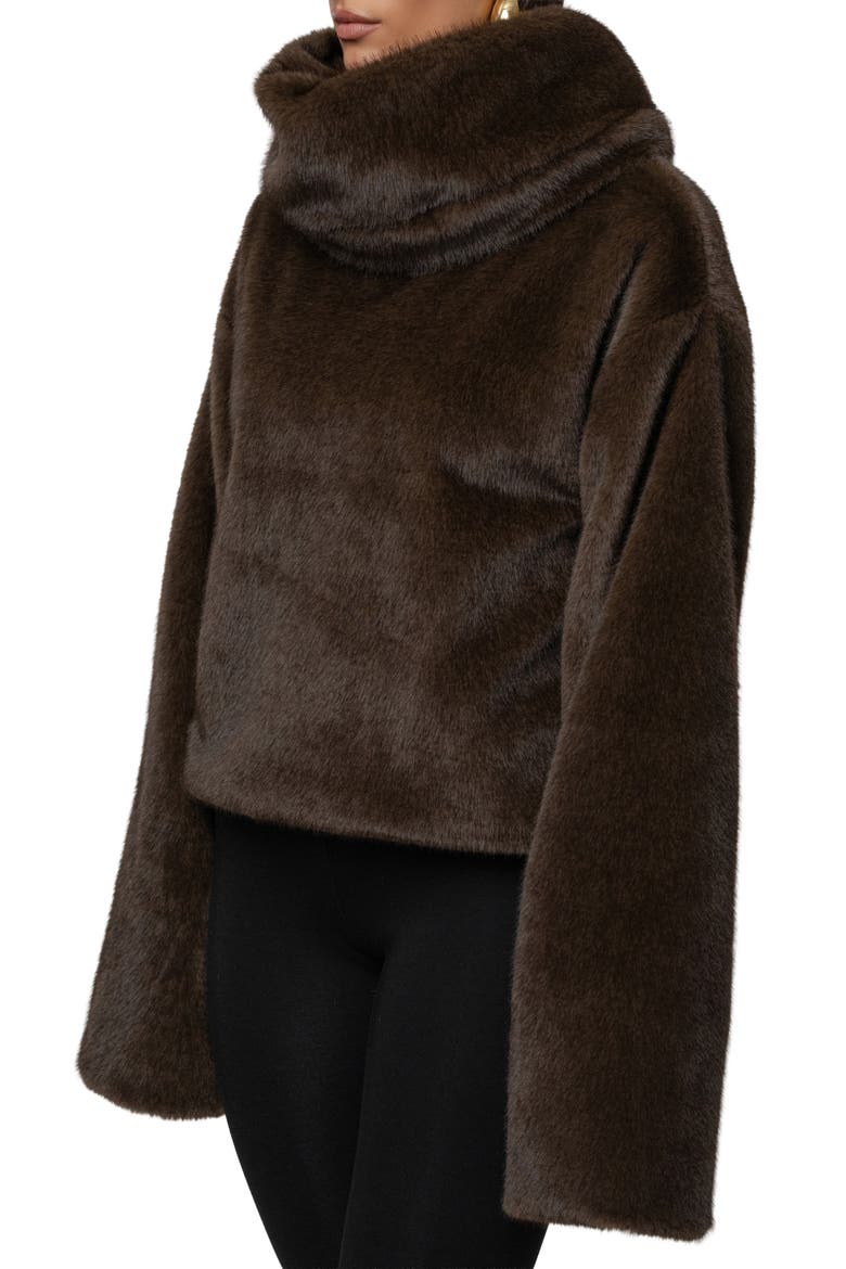 Turtleneck Faux Fur Pullover, Alternate, color, BROWN