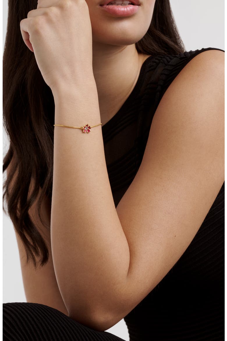 Petial Painted Flower Slider Bracelet, Alternate, color, GOLD TONE / RASPBERRY / CLEAR