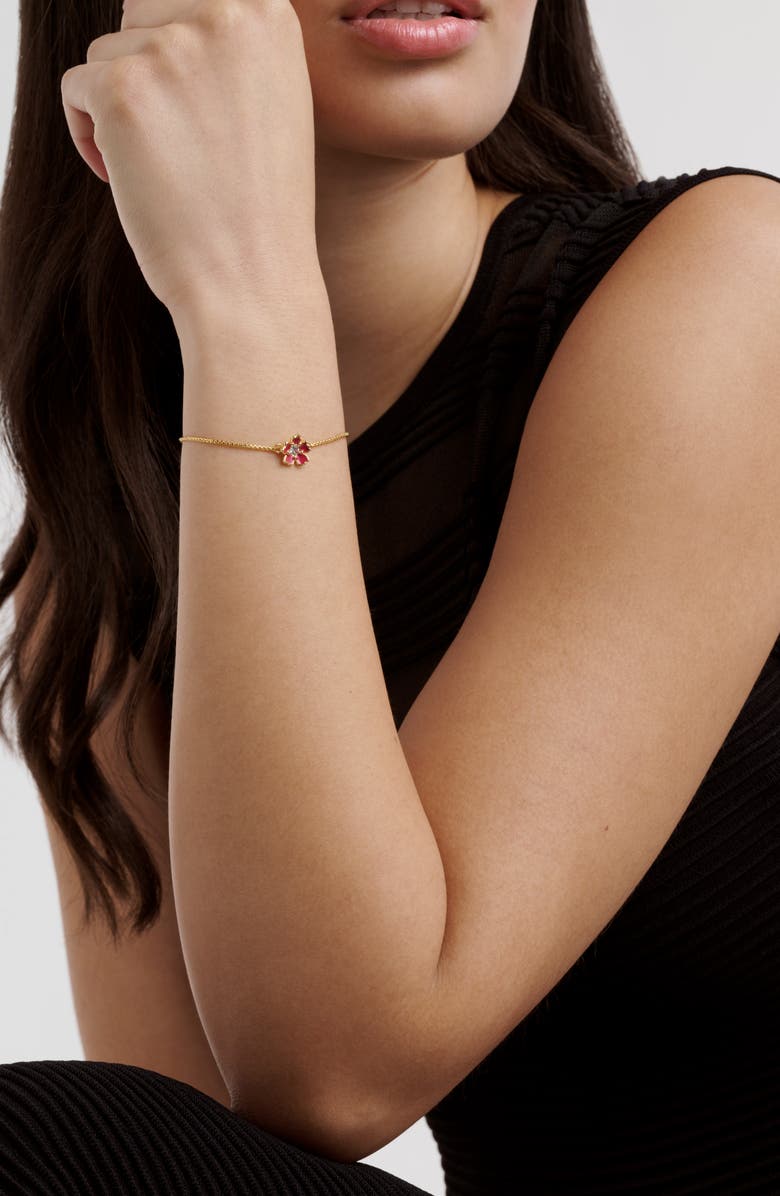 Ted Baker Petial Painted Flower Slider Bracelet, Alternate, color, Gold Tone / Raspberry / Clear