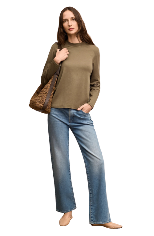 M.m.lafleur Raquel Organic Pima Cotton Long-sleeve Tee In Brown