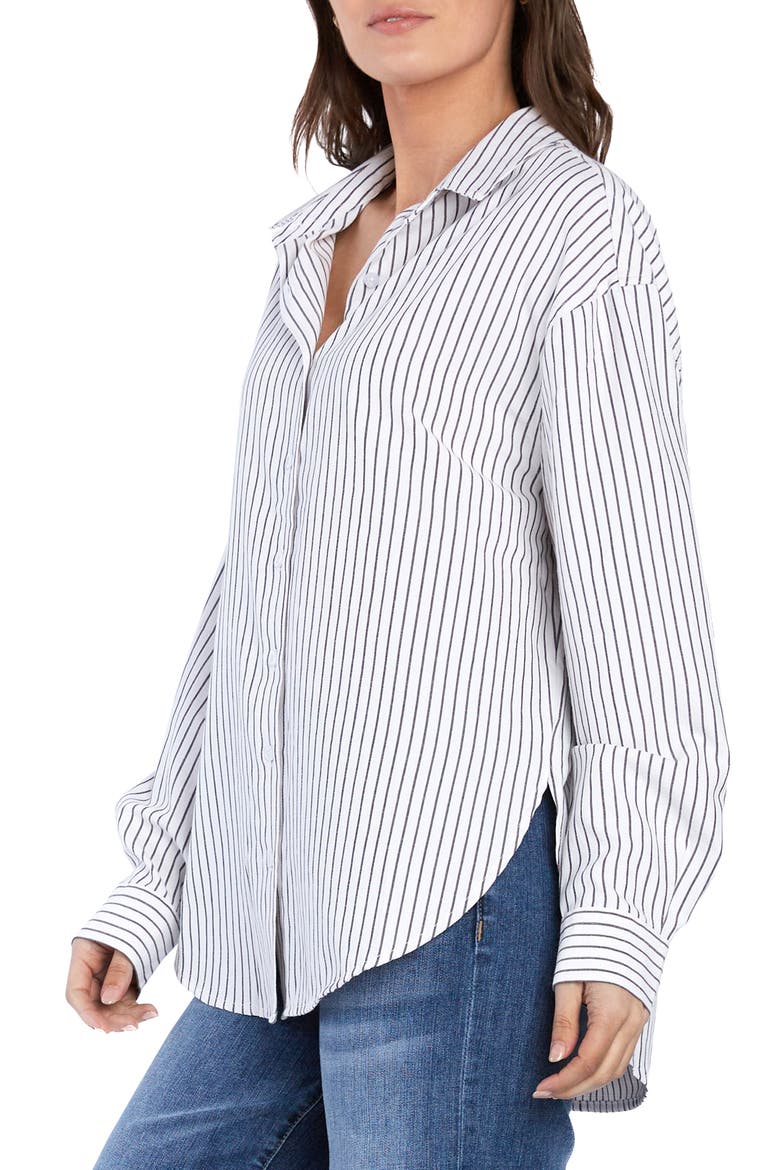 Slick Stripe Cotton Blend Button-Up Shirt, Alternate, color, BLACK STRIPES