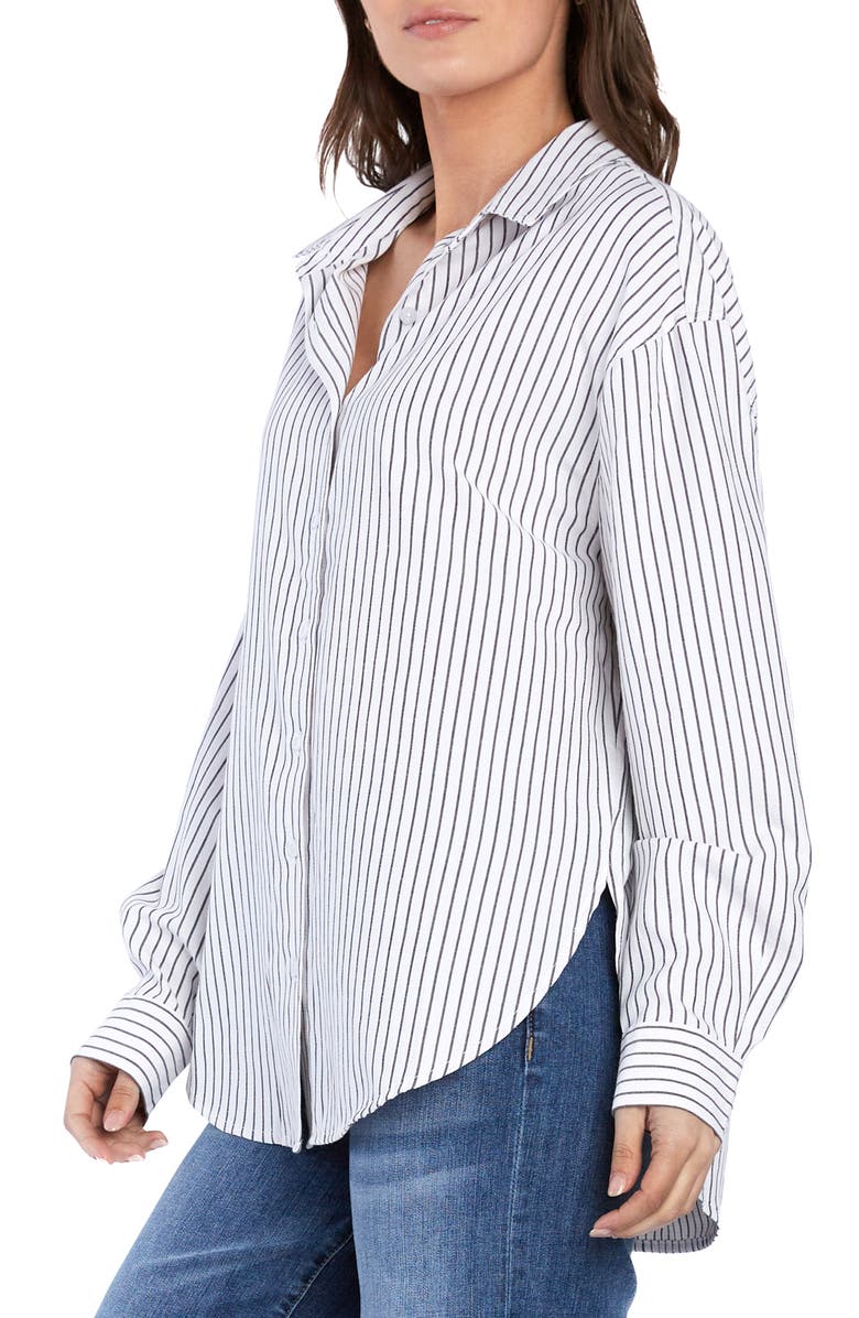 Wash Lab Denim Slick Stripe Cotton Blend Button-Up Shirt, Alternate, color, Black Stripes