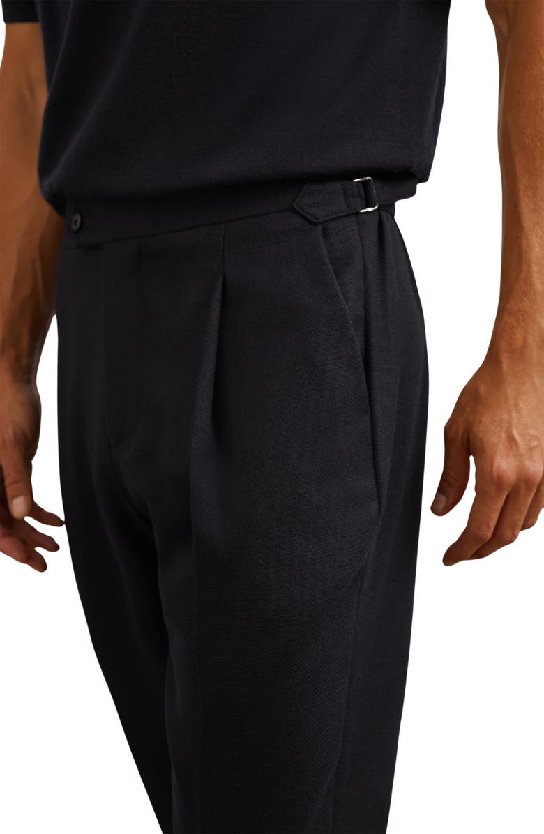 Reiss Flush Pleat Front Wool Blend Pants, Alternate, color, Navy