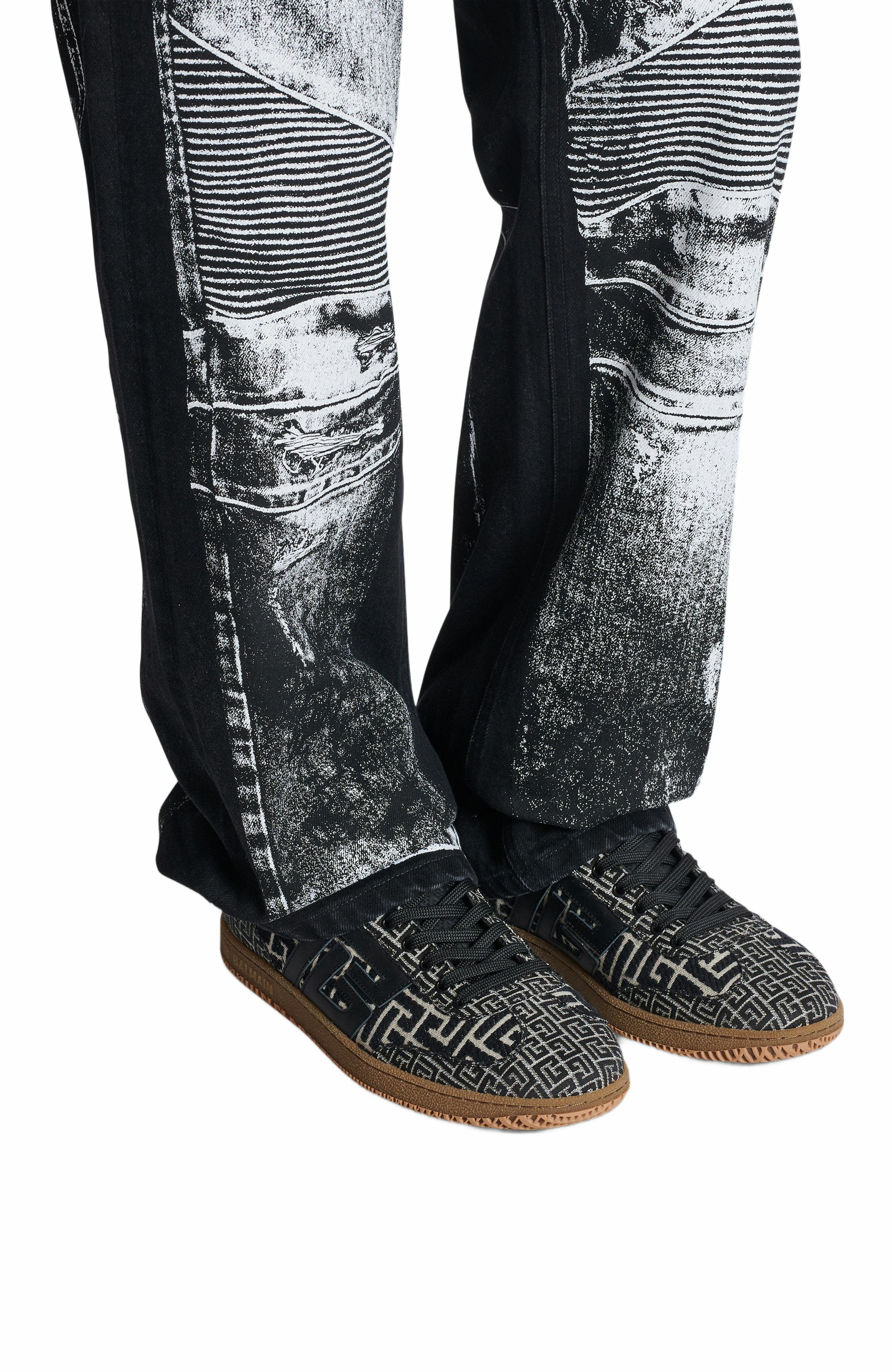 Balmain Swan Trainers In Pb Labyrinth Jacquard, Alternate, color, 