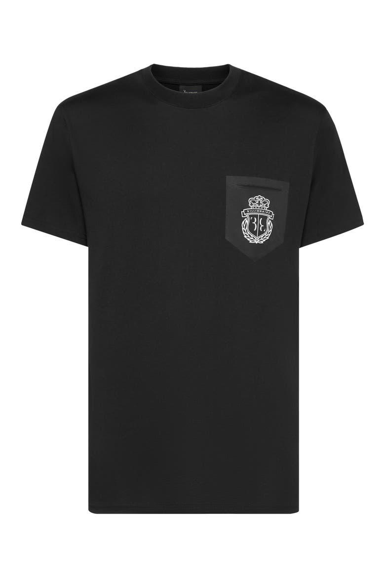 T-Shirt Round Neck Crest Men, Main, color, black
