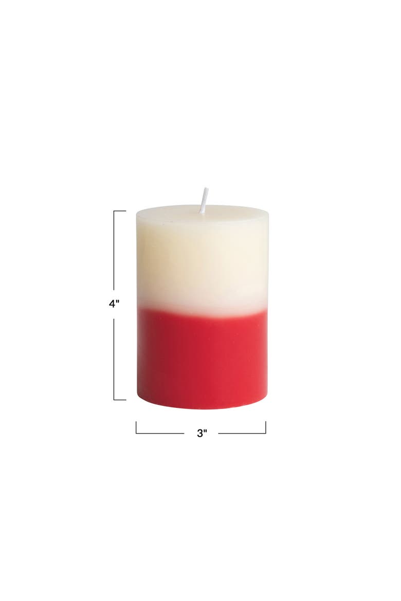 Unscented Two-Tone Pillar Candle, Cream Color and Red, Alternate, color, Cream