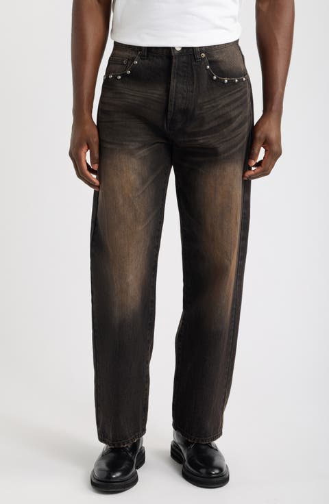 Studded Boxcar Straight Leg Jeans